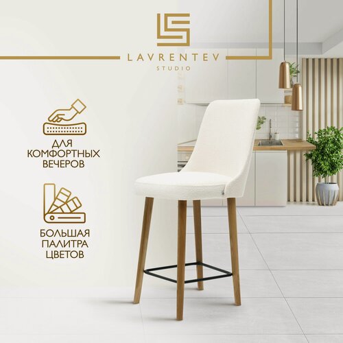 Изображение товара Стул полубарный 60 см Fusion Standart F01 букле цвет белый, мягкий на дубовых ножках