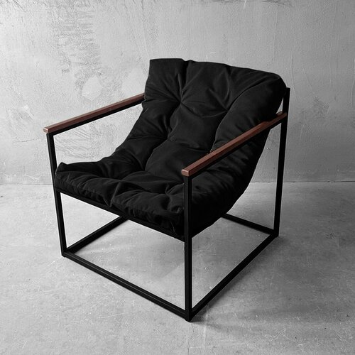 Кресло Лофтовик комфи черный велюр для дома для офиса 70х70х70 черный, черная