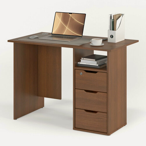 Изображение товара Письменный стол с тремя ящиками 107х52 см МагМебель №53 тумба справа орех