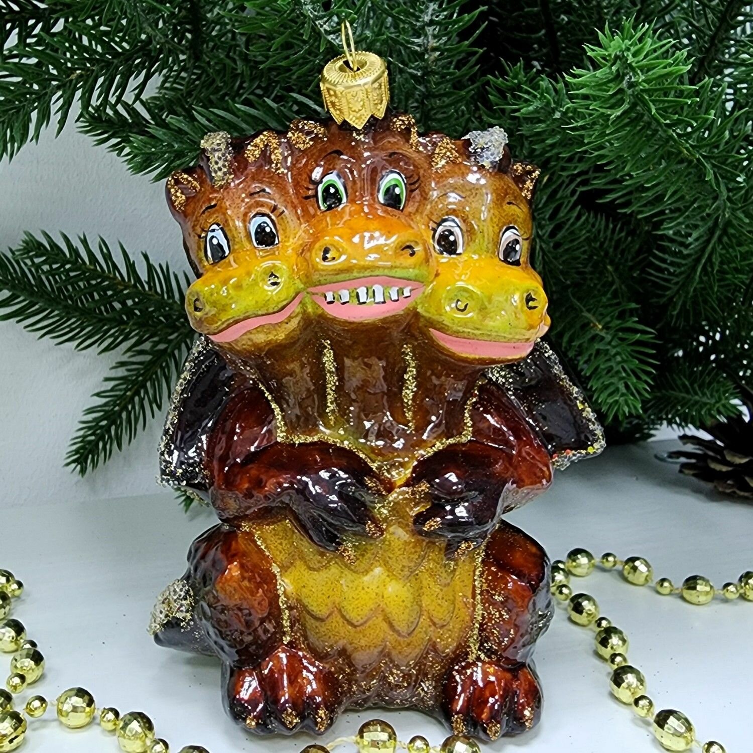 Irena-Co елочная игрушка стекло Дракоша (12х10х7см)