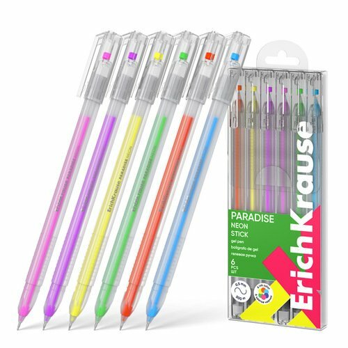 Набор из 6 гелевых ручек ErichKrause Paradise Stick Neon 0,6