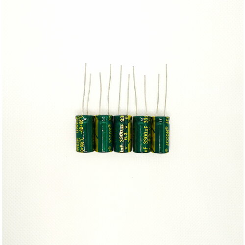 6,3V, 3300 uF, +-20%, 10*20 мм, алюминиевый электролитический конденсатор (комплект 5 шт)