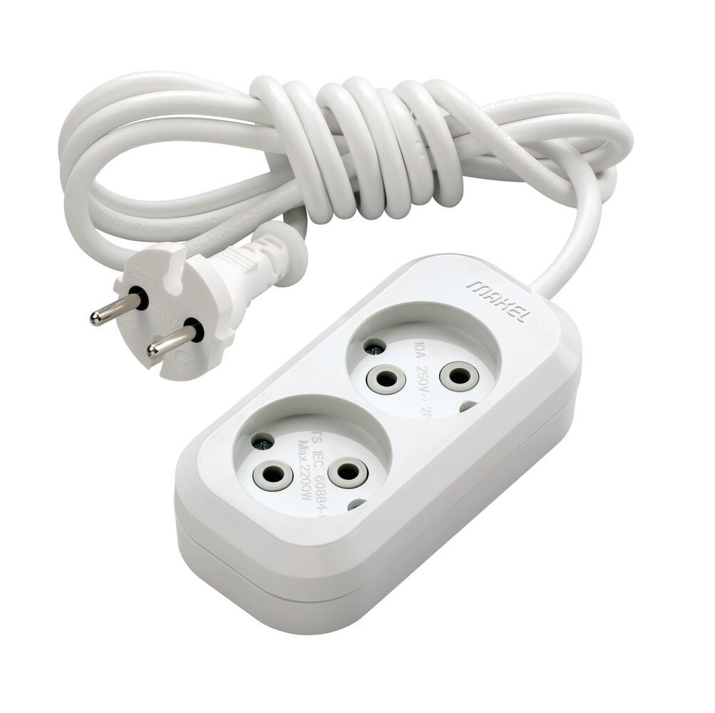 Сетевой удлинитель MAKEL 2*3 MGP 103 на 3 метра 2 розетки 2,2 кВт 10А белый