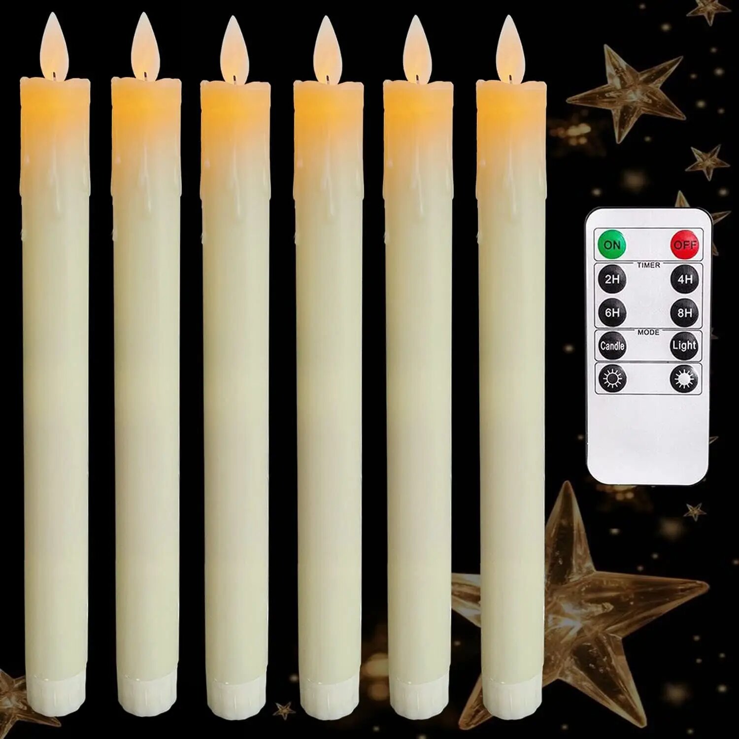 Светодиодные конические свечи Ritesdepot 10 дюймов SET OF 6, IVORY with Remote