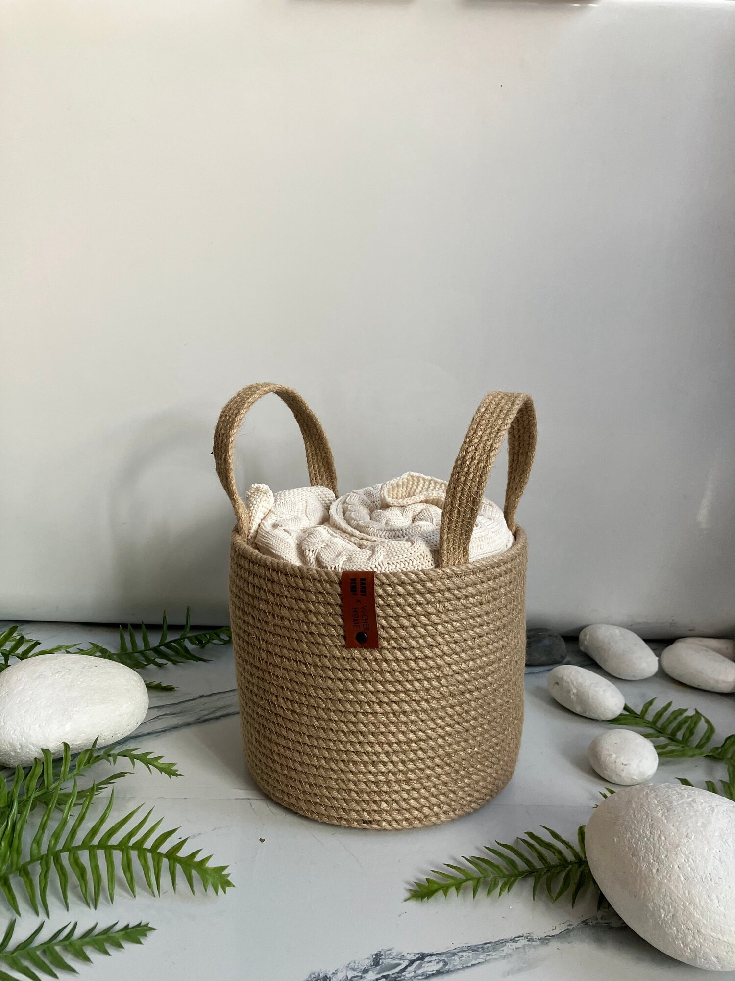 Корзина для хранения и плед вязаный, комплект