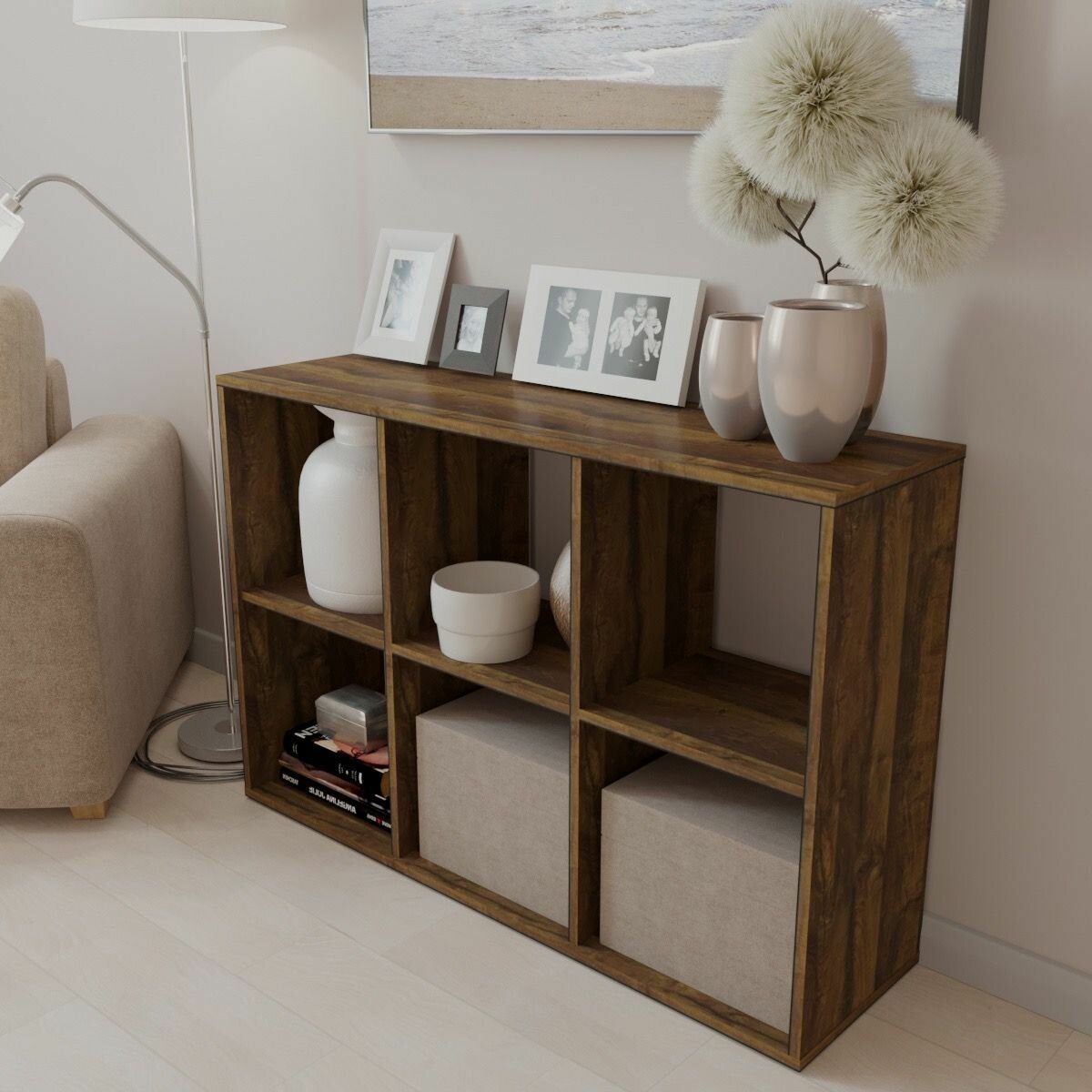 Картинки Стеллаж деревянный напольный открытый с полками 6 секций, перегородка для зонирования комнаты, открытый шкаф для книг