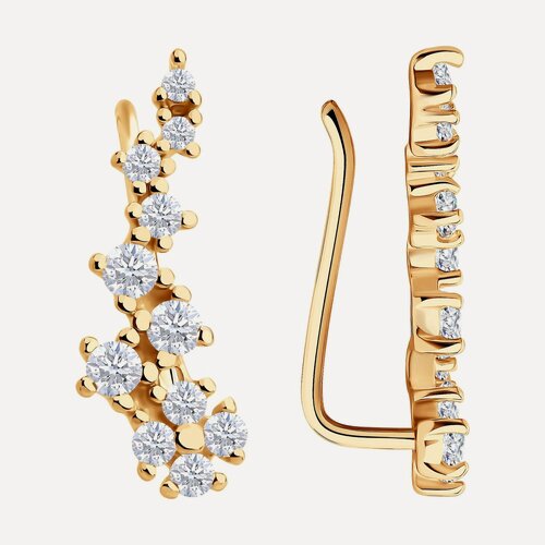 Изображение товара Серьги клаймберы, серебро, 925 проба, золочение, фианит