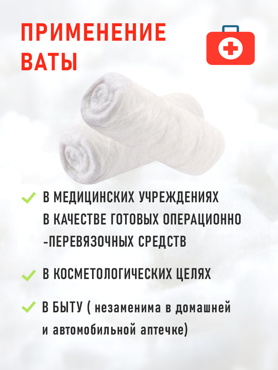 Изображение Вата стерильная Вариант 100 г медицинская гигроскопическая хирургическая, 2 шт. в наборе
