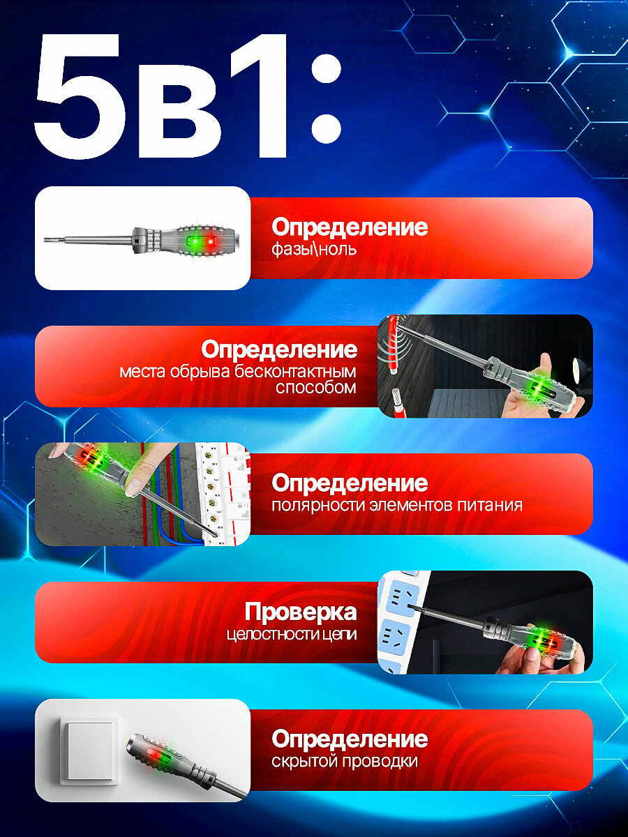 Индикаторная отвертка, диэлектрическая, магнитный наконечник, плоская 1 шт. — фото 1