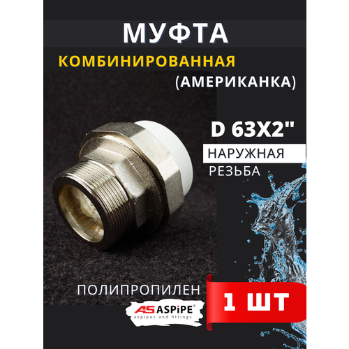 фото Муфта полипропиленовая 63х2 наружная резьба, разъемная (американка) pprc (aspipe) 1шт.