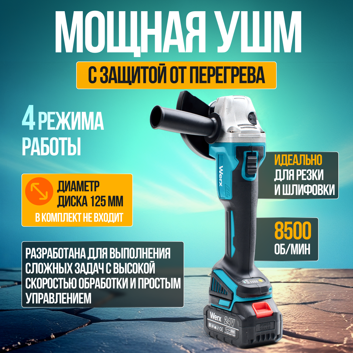 Набор инструментов Werx, аккумуляторный, 2 в 1, дрель и болгарка аккумуляторная, 2 АКБ — фото 1