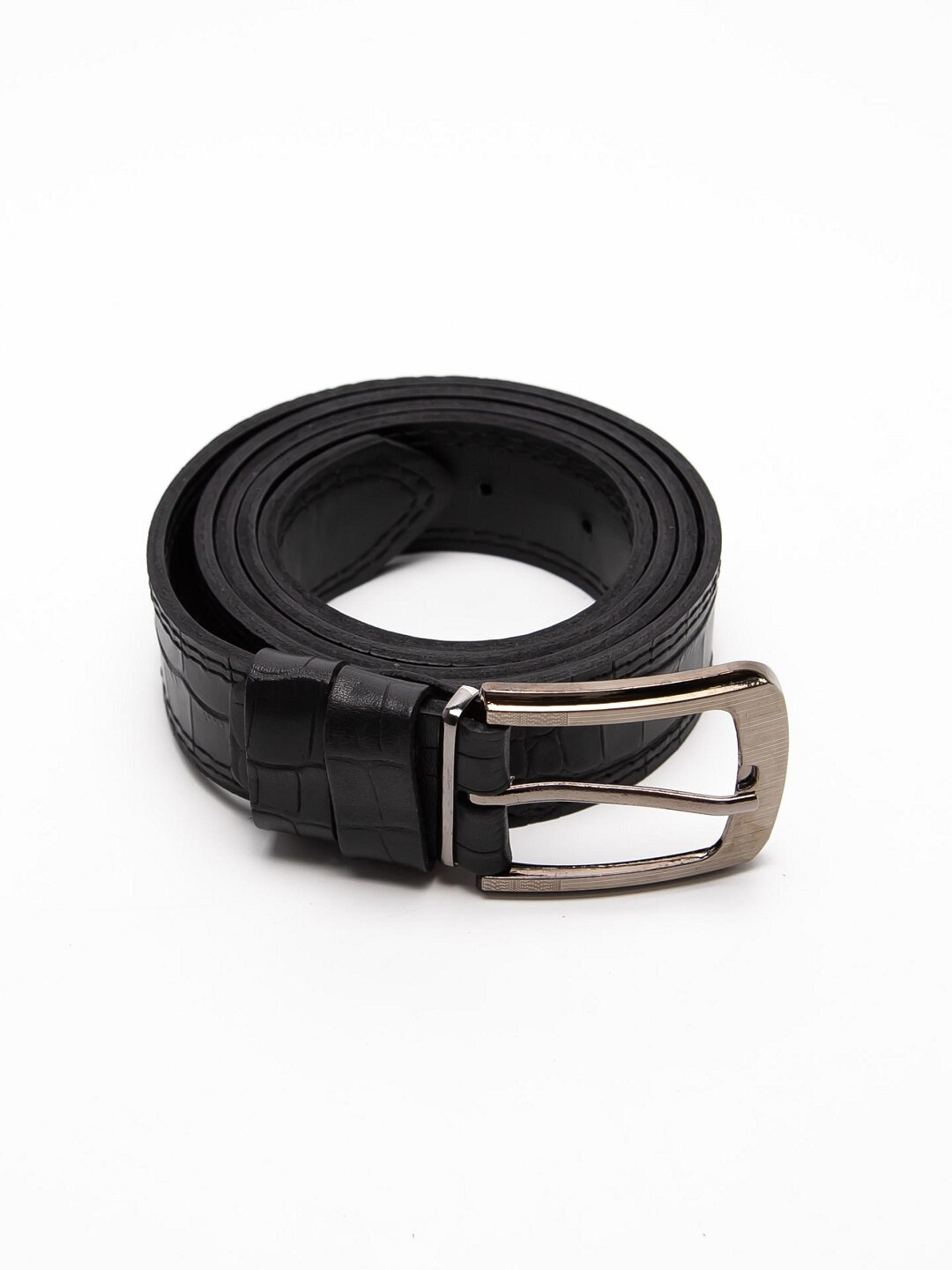 Ремень GENUINE LEATHER для мужчин, размер 120, черный с тиснением — фото 1