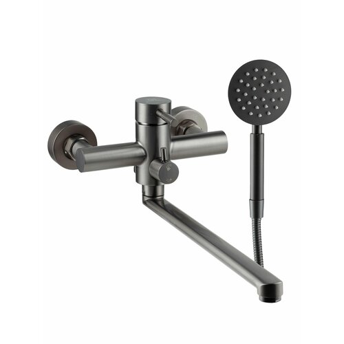 Смеситель для ванной с длинным изливом и душевым набором черный матовый 6445₽