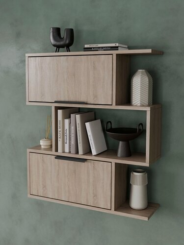 Изображение товара Полка настенная JUST HOUSE, бежевая, ЛДСП, с дверцами, 78,5x68x18 см