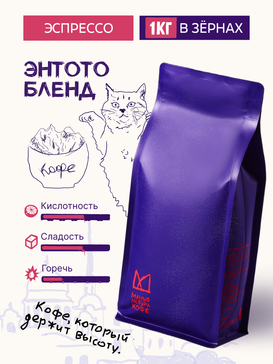 Кофе в зернах Мануфактура Кофе "Энтото Бленд", Бразилия/Эфиопия, 100% Арабика, 1 кг