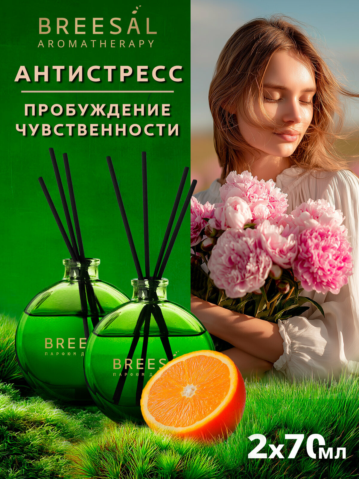 Диффузор ароматический для дома, ароматизатор с палочками Breesal Arome Sticks Антистресс, Пробуждение, 70 мл х 2 шт