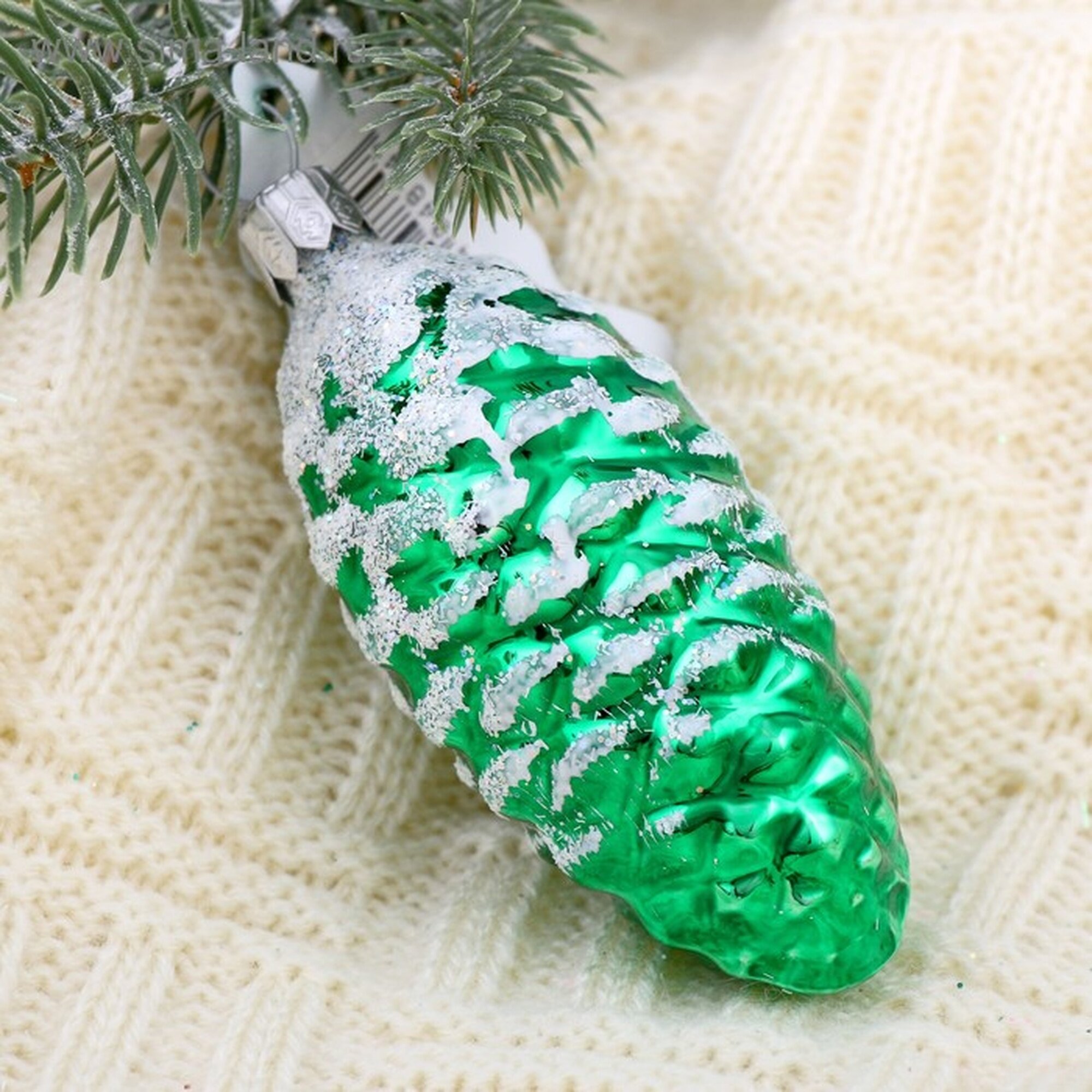 Елочная игрушка "Шишка" стекло ручная работа 9 см с рисунком цвет микс