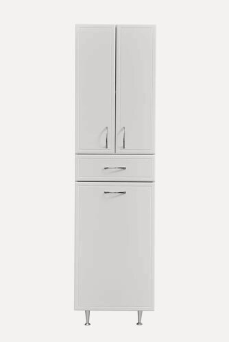 Изображение товара Шкаф-пенал для ванной Stella Polar Концепт 50 с бельевой корзиной, напольный, 48 см, белый, глянцевый, с ящиком, с дверками, из МДФ, фурнитура хром