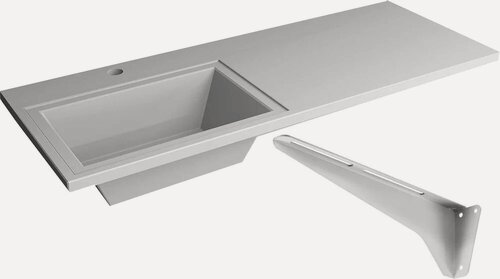 Изображение товара Раковина над стиральной машиной Stella Polar Мадлен 120 L с правым крылом, на кронштейне, белая, глянцевая, раковина для ванной из искусственного мрамора, прямоугольная