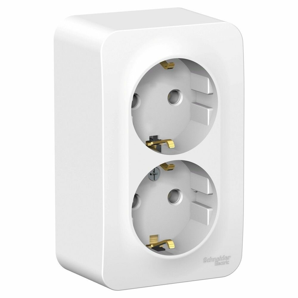 Розетка Systeme Electric наружная двойная с заземлением без шторок, 16А, 250В, белый, Blanca