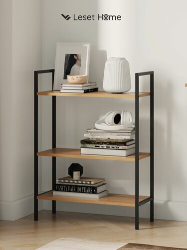 Изображение товара Стеллаж деревянный напольный Leset "Стилвуд 23", стеллаж лофт, черный, дуб крафт золотой