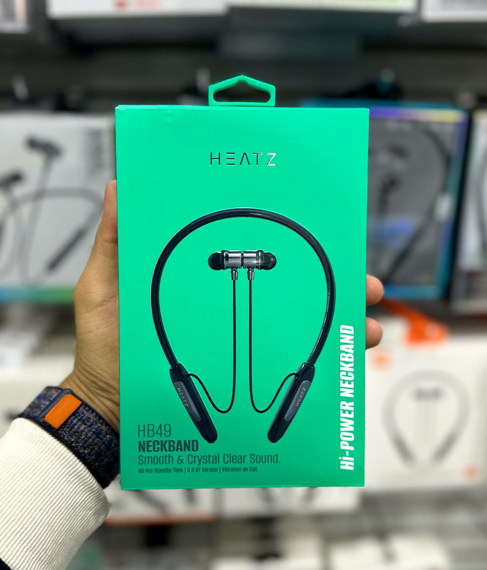 HEATZ HB49 Neckband — беспроводные наушники с шейным креплением, Bluetooth 5.3, вибрация при звонке, длительная работа, чёрные