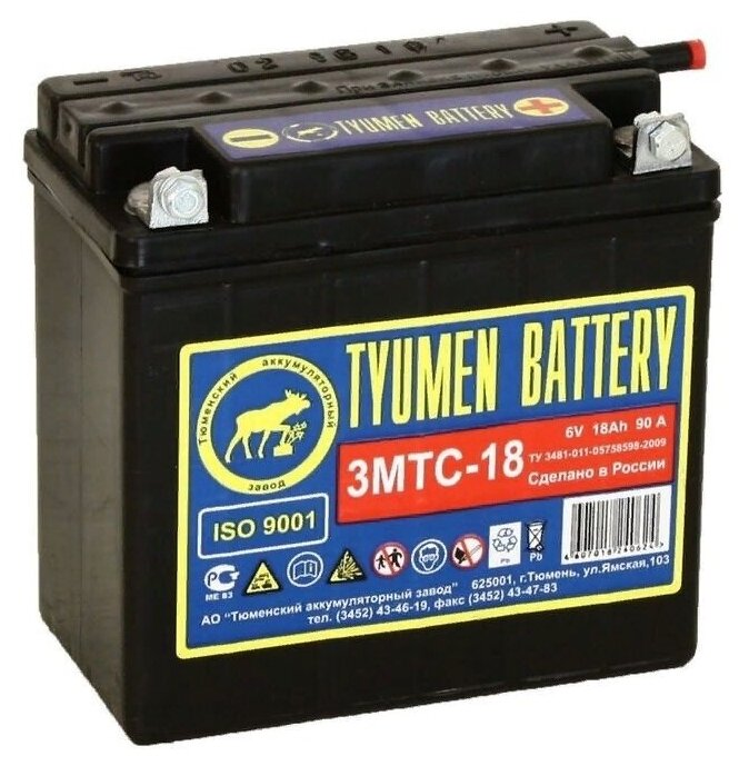 Аккумулятор для мотоцикла и скутера Tyumen Battery Лидер 6V 18 А/ч 90 А обр. пол. с/зар. без эл. (140х77х135) 3МТС-18; 6N18