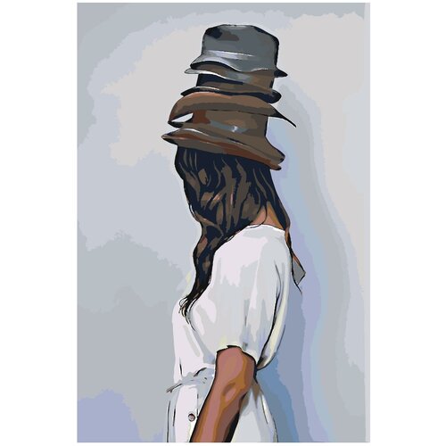 белые пионы на голове раскраска картина по номерам на холсте Шляпы на голове девушки Раскраска картина по номерам на холсте