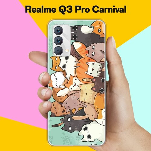 Силиконовый чехол на realme Q3 Pro Carnival Edition Много котов / для Реалми Ку 3 Про Карнивал силиконовый чехол на realme q3 pro carnival edition узор из корги для реалми ку 3 про карнивал