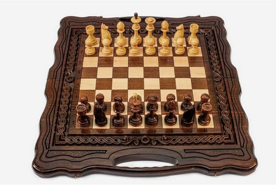 Набор нарды и шахматы Handle Brand, ручная работа, резьба, складная, дерево, тёмный коричневый