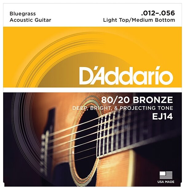 EJ14 Bronze 80/20 Струны для акустической гитары, 12-56, Light Top/Medium Bottom/Bluegrass D'Addario