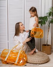 Сумка в роддом, прозрачная готовая для мамы и малыша для беременных "здравствуй, мама!", цвет темно-оранжевый, 2 шт.