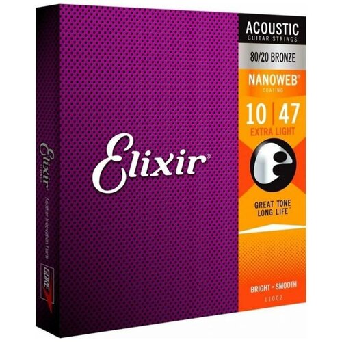 11002 NANOWEB Комплект струн для акустической гитары, Extra Light, бронза 80/20, Elixir