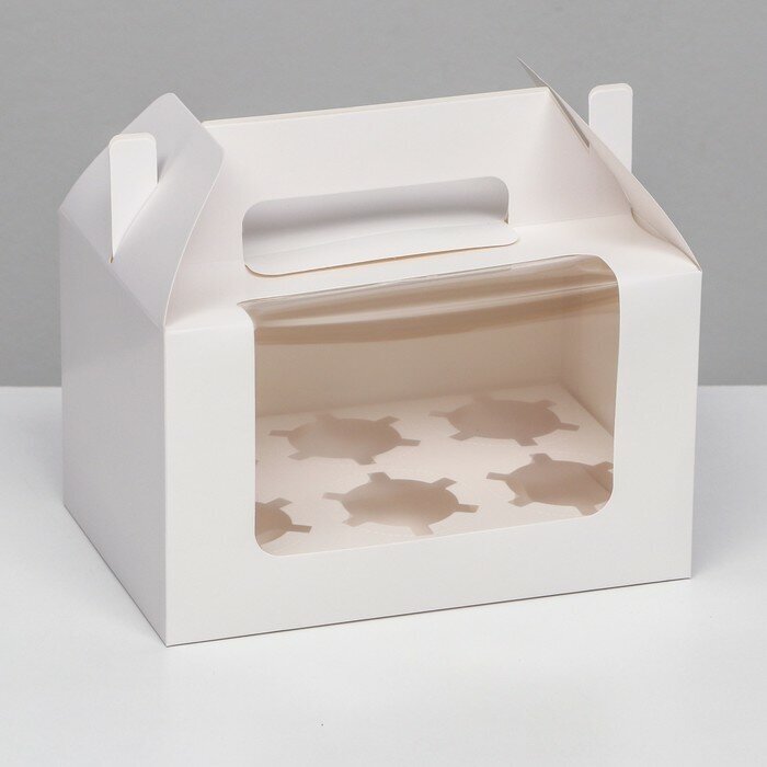 Кондитерская складная коробка для 6 капкейков белая 235 х 16 х 14 см
