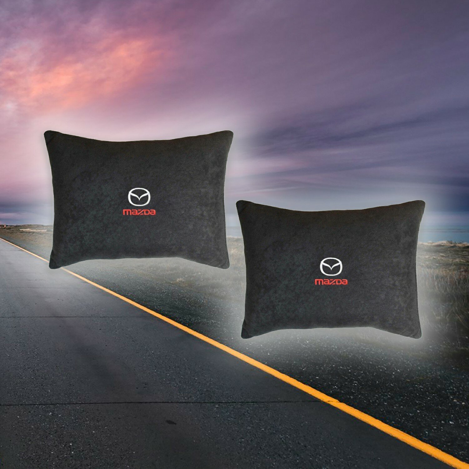 Подушка на сиденье автомобиля для Mazda из велюра черная 2 штуки
