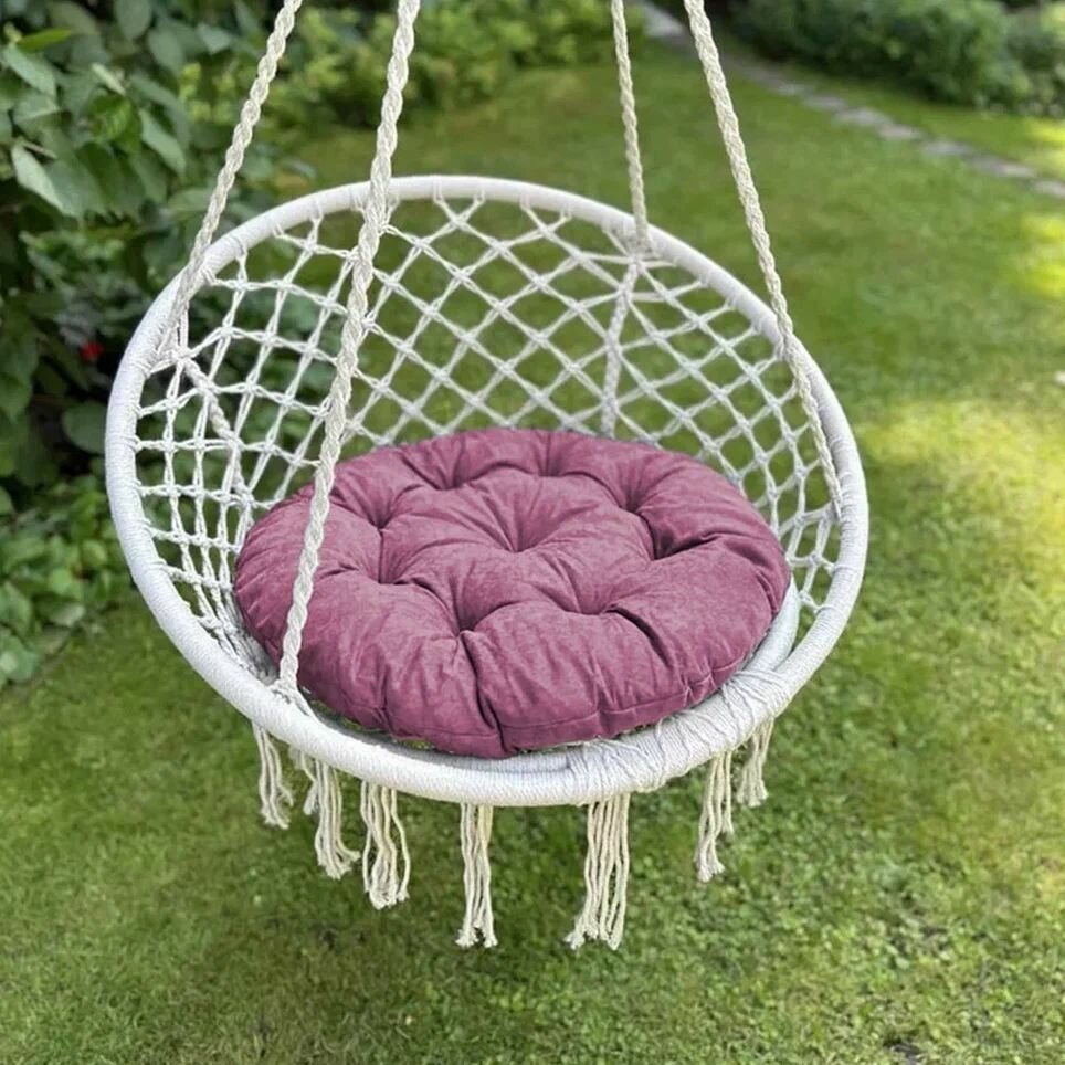 Подушка круглая Тина для подвесного кресла сиденье на качели 60D, розовый - фотография № 1