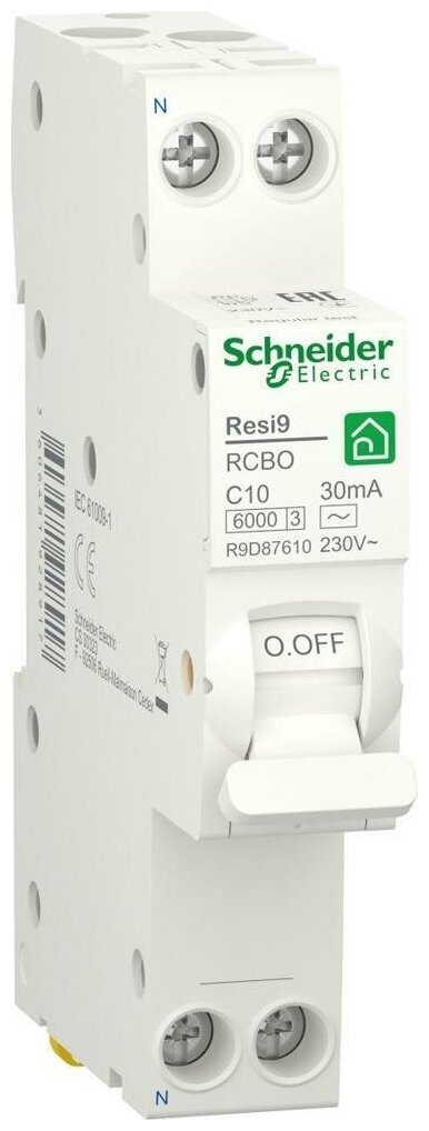 Дифференциальный автоматический выключатель Schneider Electric Resi9 1P+N 10А 30мА класс AC