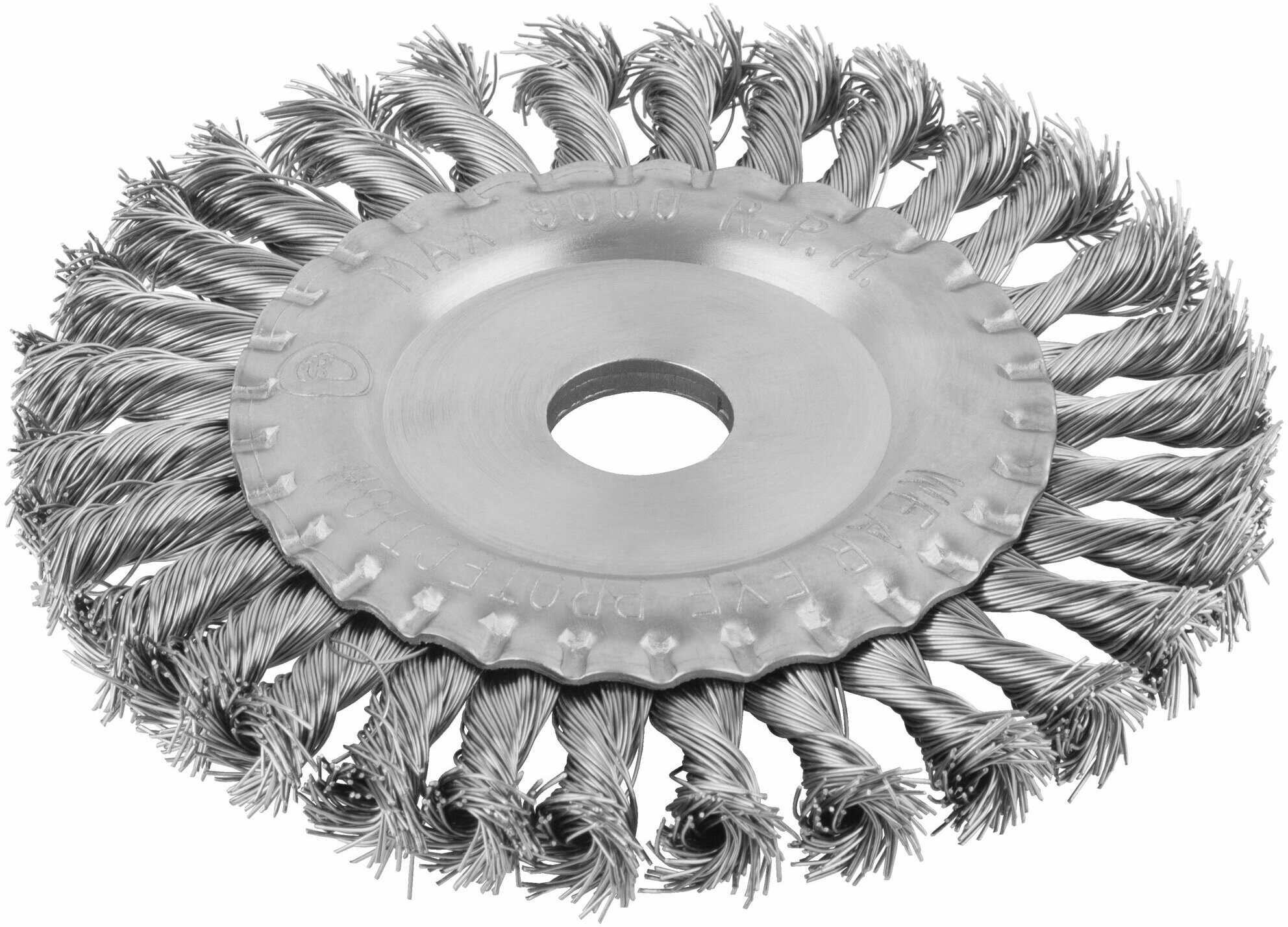 Корщетка-колесо, посадочный диаметр 22,2 мм, витая проволока, нержавеющая сталь, Профи 150 мм