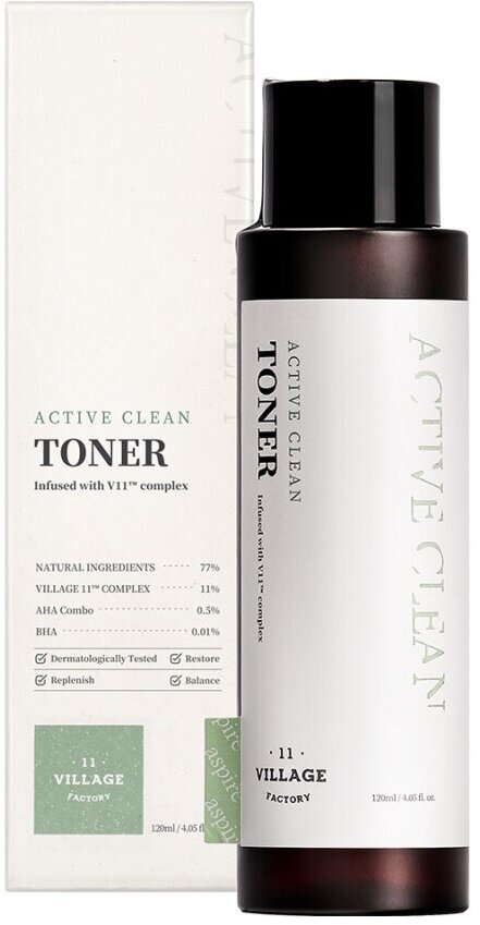 VILLAGE 11 FACTORY ACTIVE CLEAN TONER Очищающий тонер для жирной и проблемной кожи лица с AHA и BHA кислотами