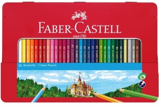 Карандаши цветные Faber-castell , 36 цветов, заточен, метал. кор.