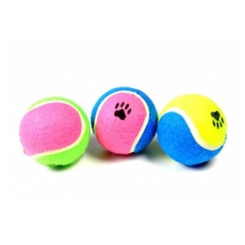 фото Beeztees 625595 игрушка для собак мячик теннисный с отпечатками лап, разноцветный 6,5см