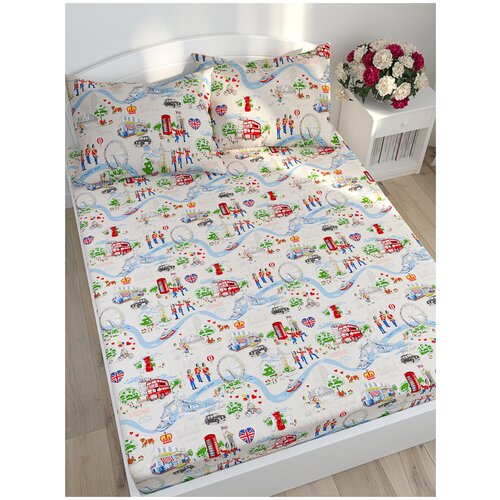 фото Простынь на резинке сказка "лондон беж" натяжная простынь 180х200 см евро