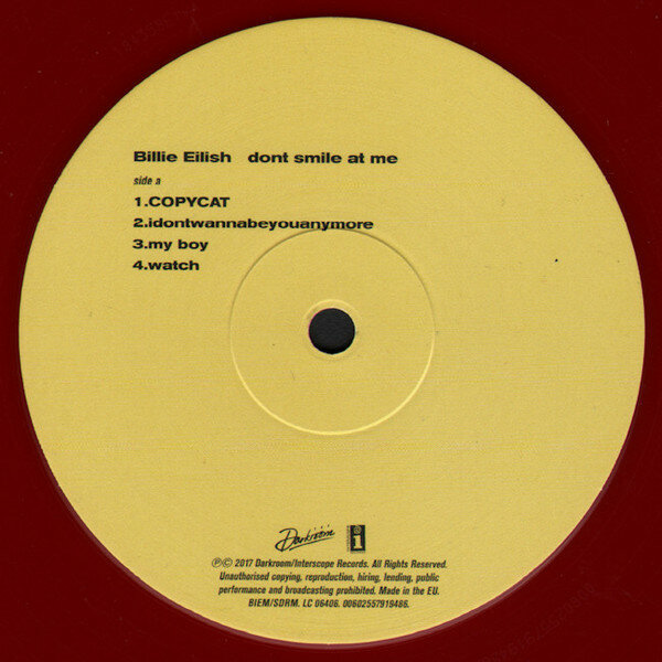 Виниловая пластинка Billie Eilish, Dont Smile At Me (EP) (0602557919486) Interscope - фото №4