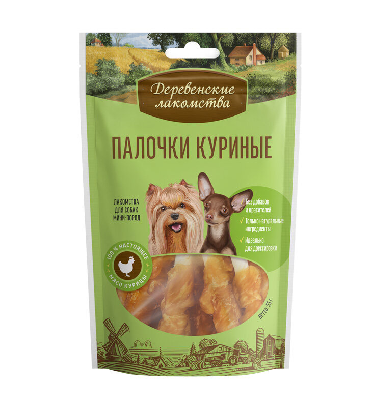 Лакомство для собак маленьких пород Деревенские Лакомства Палочки куриные 0,055 кг