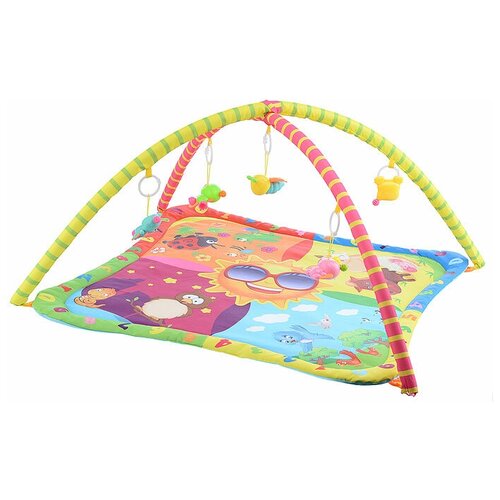 Детский игровой развивающий мягкий коврик для малышей Oubaoloon 028 с подвесными погремушками, с сумкой с ручками, в пакете