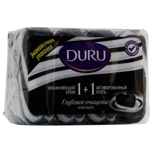 DURU Крем-мыло кусковое 1+1 Активированный уголь, 4 шт., 90 г