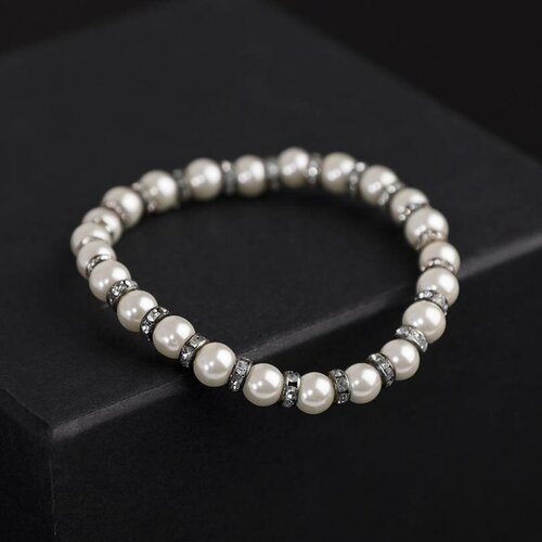 фото Браслет с жемчугом, queen fair, невеста с бусинами 0.6 мм, белый на леске, 6 см, 1 шт.