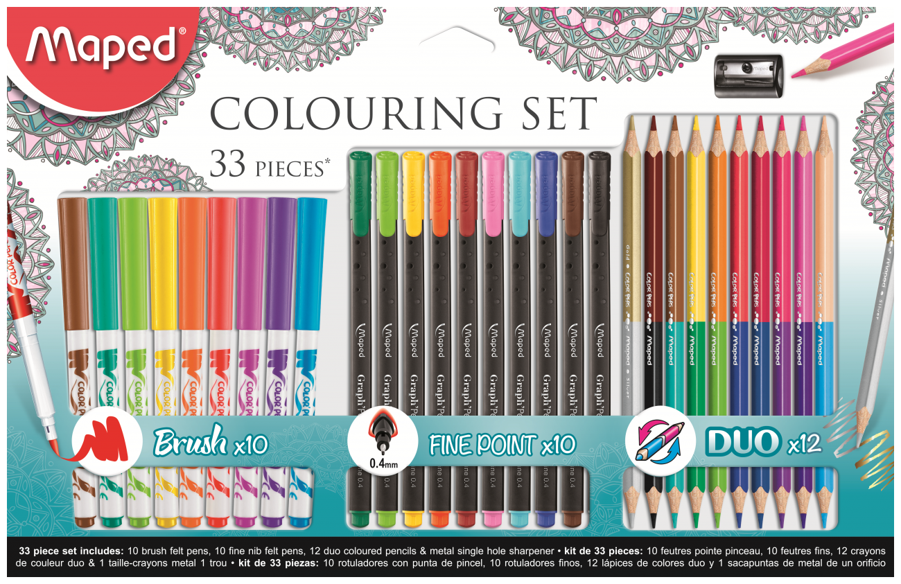 Набор для творчества MAPED "Colouring Set", 10флом, 10капилл. руч, 12двустор. цвет. кар, точилка,897417