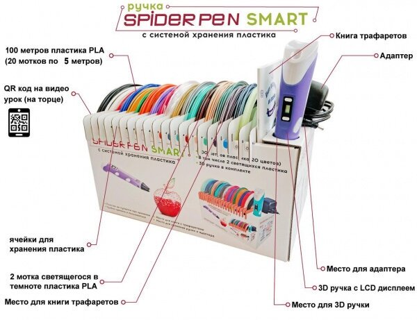 Розовая 3D-ручка Spider Pen Smart с системой хранения