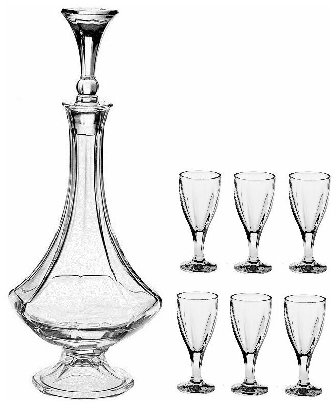 фото Набор для водки/ликера 7 предметов (графин н/н 700 мл + 6 рюмок по 60 мл) Crystal Bohemia "King Louis" / 111751